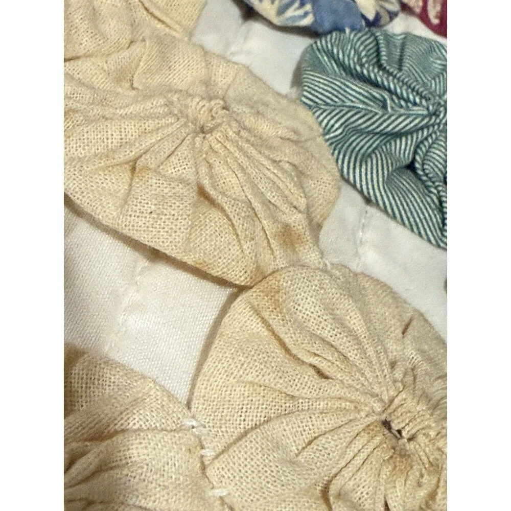 Antique Yo Yo Quilt Diamond Pattern Large Queen/small King 92” X 96” Scalloped
